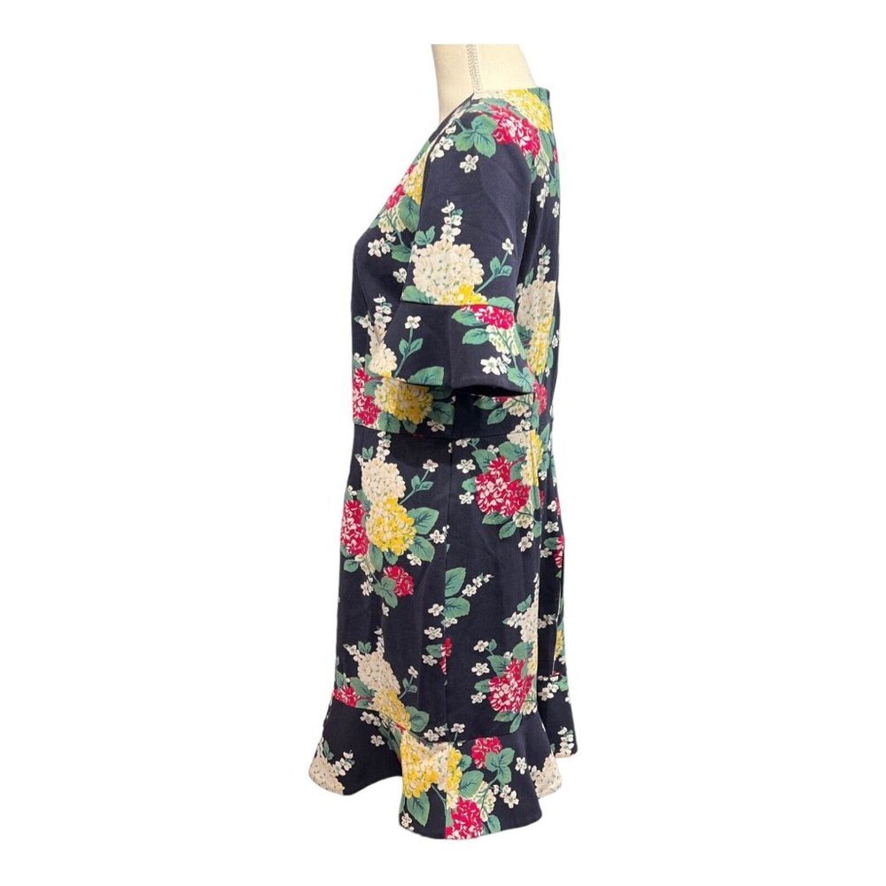 Draper James Womens L Dress Floral Ruffle Midi Blue Stretchy Knit Career Office - Picture 2 of 8